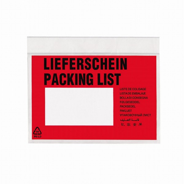 32713 Dokumenten-/ Versandtaschen - selbstklebend, bedruckt "Lieferschein - Rechnung", DIN C6/ Rot