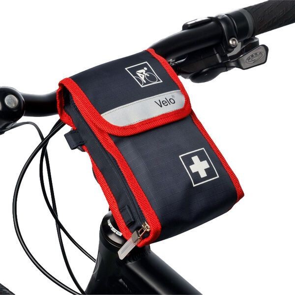 61180 VELO® Fahrradverbandtasche, Nylontasche mit 2 Tankas und 21-teiliger Füllung, blau-rot