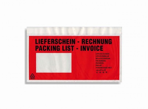 32710 Dokumenten- Versandtaschen - selbstklebend, bedruckt "Lieferschein - Rechnung", DIN Lang, Rot